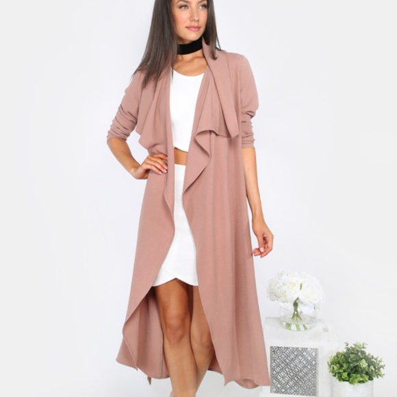 Jackets & Blazers - Lapel Long Sleeve Mauve Duster